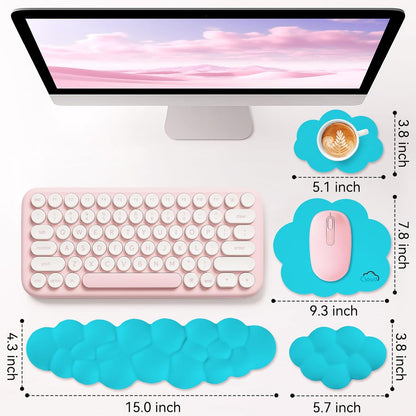 Sushret Cloud Wrist Rest for Computer Keyboard, 4-in-1 Memory Foam Leather Cloud Keyboard Wrist Rest and Mouse Pad Set with Ergonomic Support for Arm and Palm Cushion, Gaming/Work Setup, Rainbow
