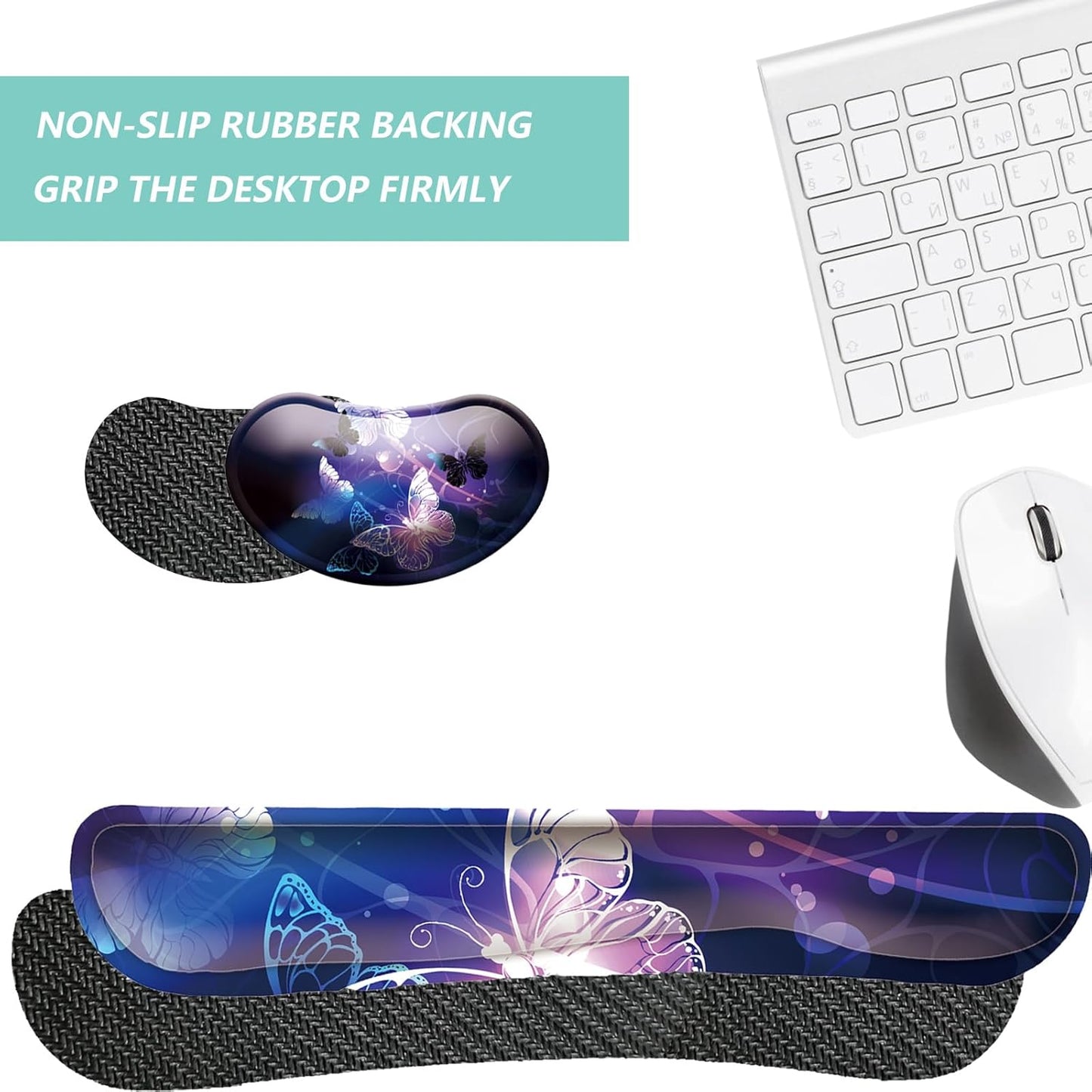 Keyboard Wrist Rest Mouse Wrist Support Set, Memory Foam Wrist Rest Pad for Computer Laptop Keyboard Mouse, Ergonomic Wrist Cushion Support for Typing Pain Relief, Gaming Home Office, Purple