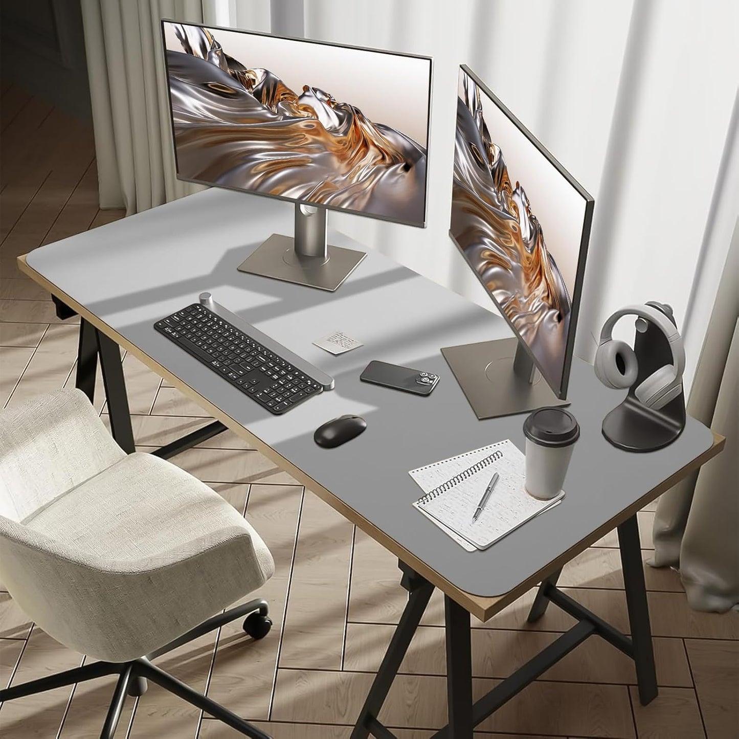 Bloss Leather Desk Pad and Keyboard Wrist Rest, Large Mouse Pad + Keyboard Pad+Mouse Wrist Support, Non-Slip Desk Mat Protector for Office, Home(31.5×15.7 Inches,Beige)