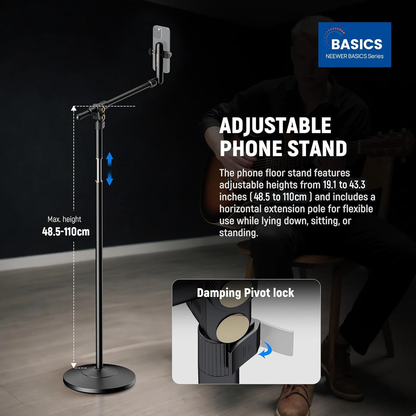 NEEWER Basics Cell Phone Stand for Desk, Adjustable Phone Holder Clamp with Weighted Metal Base, Office Table Phone Mount Compatible with iPhone 16 15 Pro Max Plus Samsung for Video Recording, ST006