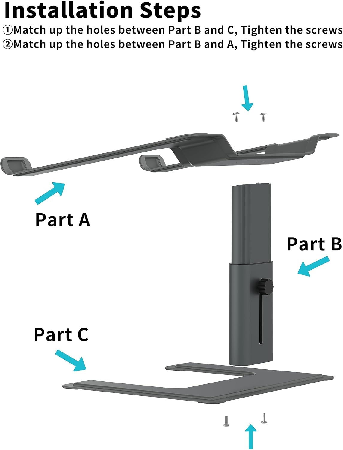 ALASHI Laptop Stand for Desk, Computer Stand Adjustable Height, Ergonomic Notebook Laptop Riser, Aluminum Metal Holder Compatible with 10 to 17.3 Inches Notebook PC Computer, Black