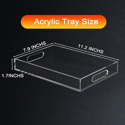 Clear Acrylic Tray with Raised Edges, Multi-Purpose Organizer Tray for Vanity, Bathroom, Kitchen, Countertop, Dresser & Desktop, Waterproof & Scratch-Resistant