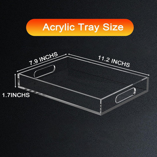 Clear Acrylic Tray with Raised Edges, Multi-Purpose Organizer Tray for Vanity, Bathroom, Kitchen, Countertop, Dresser & Desktop, Waterproof & Scratch-Resistant