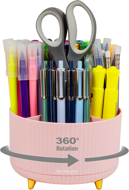 Mind Reader Rotating Pen Cup, Accessory Holder, Desktop Organization, Office, Plastic, 5.75" L x 5.75" W x 4.75" H, Pink