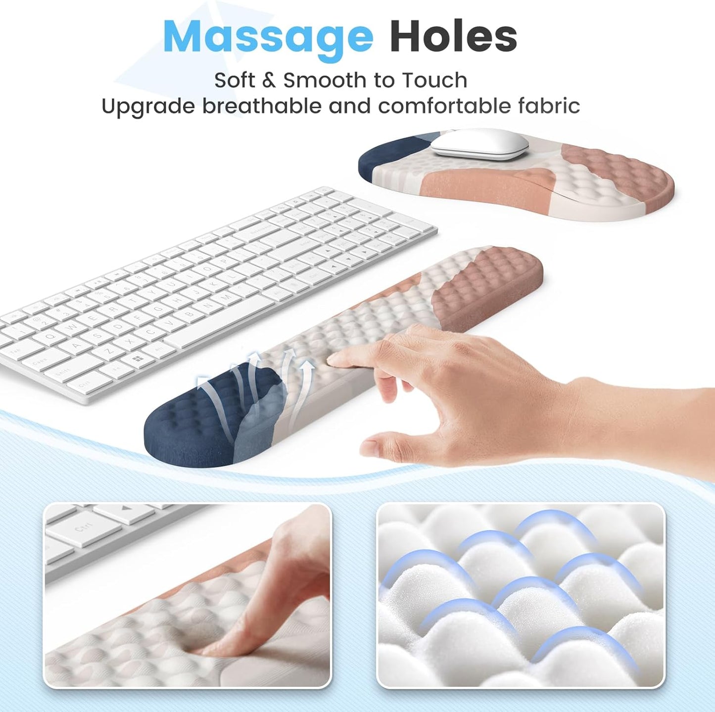 HAOCOO Keyboard Wrist Rest, Ergonomic Mouse Pad with Wrist Rest, 3 in 1 Keyboard and Mouse pad with Coaster Set, Memory Foam Wrist Support, Non-Slip PU Base for Home Office, Rose Gold Pink