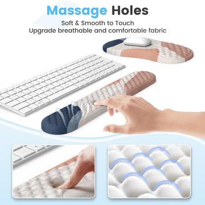 HAOCOO Keyboard Wrist Rest, Ergonomic Mouse Pad with Wrist Rest, 3 in 1 Keyboard and Mouse pad with Coaster Set, Memory Foam Wrist Support, Non-Slip PU Base for Home Office, Rose Gold Pink