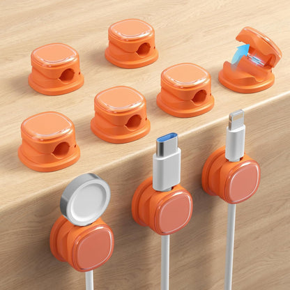 9 Pack Cord Organizer, Spring Cable Management, Adhesive Cute Cable Holder Clips, Phone Charger Wire Keeper for Desk Nightstand Car Office (9-Pack White_Orange_Blue)