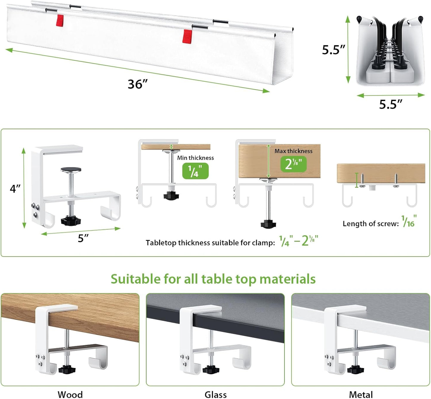 KEEGH Extra Large 48" Under Desk Cable Management Tray - Under Desk Cord Management - Clamp/Screw Mount - Support Upto 70lbs - Fabric Wire Management - Cable Raceways Tray Cord Hiders for Office/Home