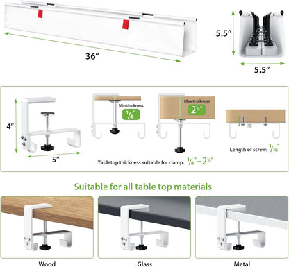 KEEGH Extra Large 48" Under Desk Cable Management Tray - Under Desk Cord Management - Clamp/Screw Mount - Support Upto 70lbs - Fabric Wire Management - Cable Raceways Tray Cord Hiders for Office/Home