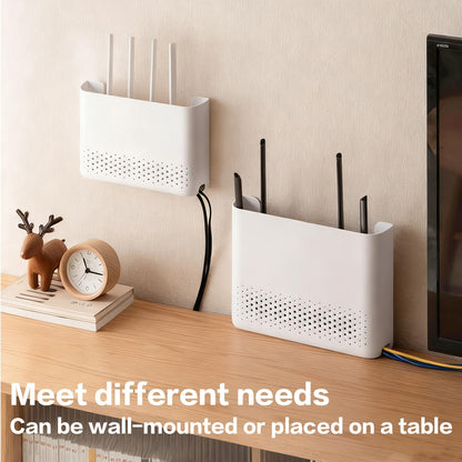 Wall Mounted Router Storage Box - No-Drill WiFi Router Organizer with Heat Dissipation Holes, Cable Management Box for Living Room, Bedroom, Study, Dorm, Apartment