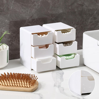 Mini White Plastic 3-Drawer Organizer for Girls’ Hair Accessories, Jewelry & Makeup – Small Storage Box for Clips, Scrunchies, Desk & Bathroom Essentials