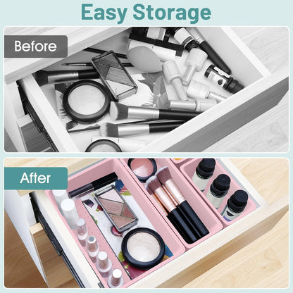 WOWBOX 25 PCS Clear Plastic Drawer Organizer Set, 4 Sizes Desk Drawer Divider Organizers and Storage Bins for Makeup, Jewelry, Gadgets for Kitchen, Bedroom, Bathroom, Office