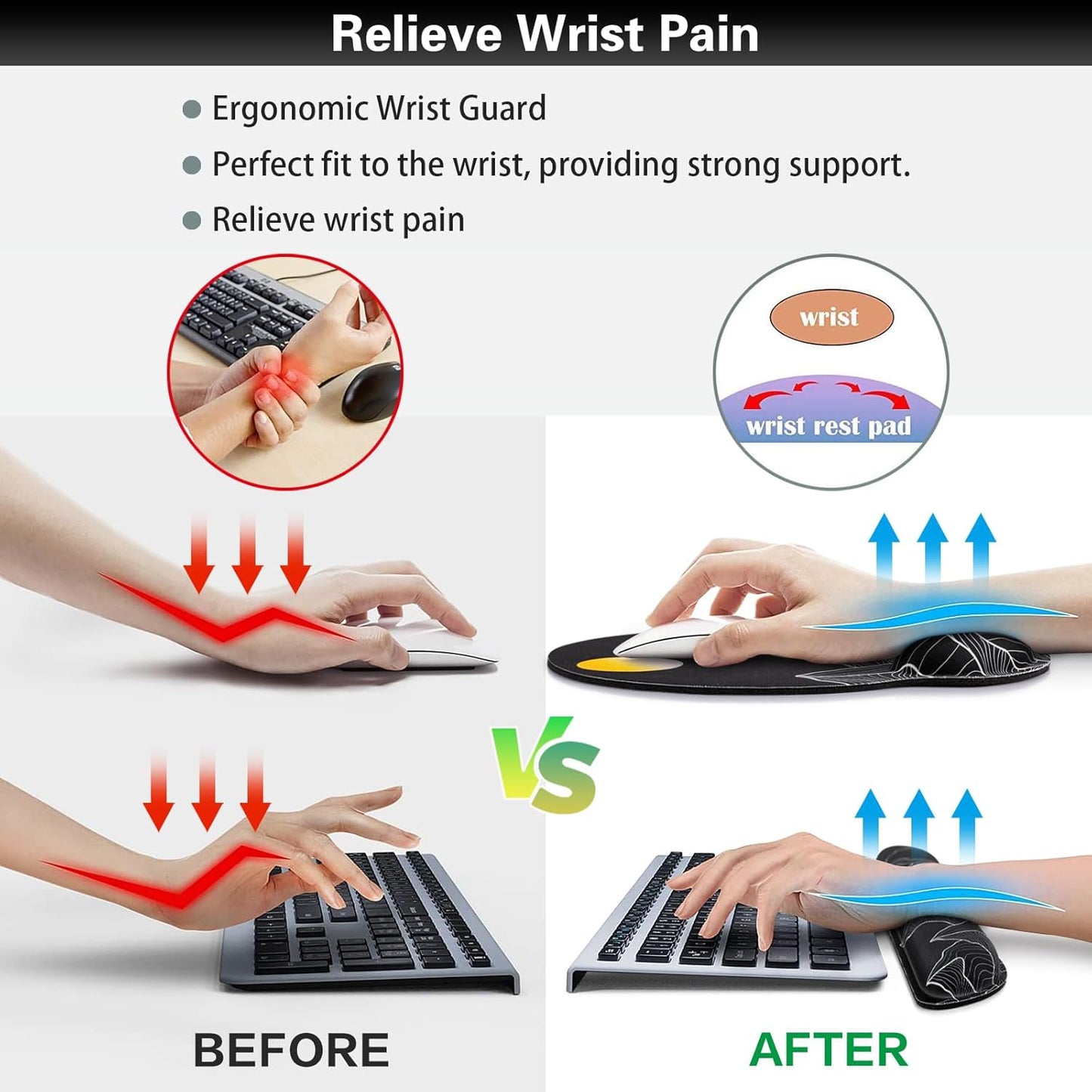Mouse Pad with Wrist Rest Set, Qomolama 3-in-1 Wrist Support Mouse Pad Set, Floral Gaming Mousepad with Anti-Skid Base,Ergonomic Mouse Pad,Memory Foam Keyboard Gel Wrists Rest