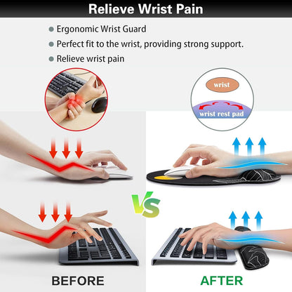 Mouse Pad with Wrist Rest Set, Qomolama 3-in-1 Wrist Support Mouse Pad Set, Floral Gaming Mousepad with Anti-Skid Base,Ergonomic Mouse Pad,Memory Foam Keyboard Gel Wrists Rest