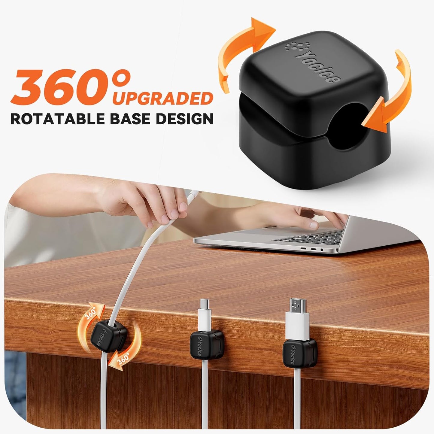 6Pack Rotatable Cord Organizer,Spring Cable Clips Desk Cable Management Cord Holder Adhesive Phone Charger Cord Clips for Home Office Car Wall Nightstand Accessories, Clear