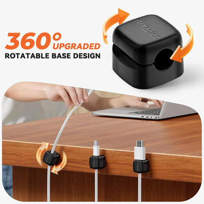 6Pack Rotatable Cord Organizer,Spring Cable Clips Desk Cable Management Cord Holder Adhesive Phone Charger Cord Clips for Home Office Car Wall Nightstand Accessories, Clear