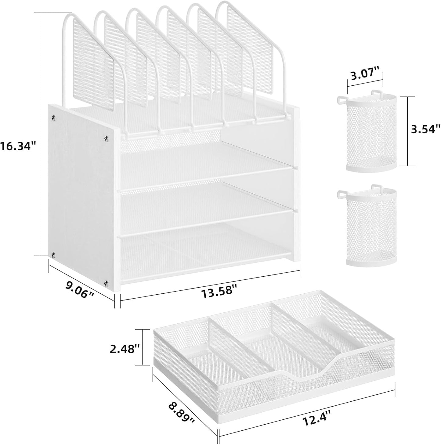 Marbrasse Desk Organizer with Drawer, 4-Tier Mesh File Organizer with 5 Vertical File Holders and 2 Pen Holders, Multifunction Desktop Organizer,Desk Organizers and Accessories for Home Office