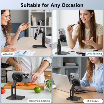 VRIG Magnetic Phone Stand for Desk,Adjustable Foldable & Portable MagStand with Angle Adjustment Cell Phone Holder for iPhone 17 16 15 14 13 12 Pro Max & MagSafe Case