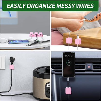 Magnetic Cable Organizer for Desk – Upgraded Wire Clips with Adhesive Base – Desktop Cord Holder for USB, Charging Cables – 6 Clips + 1 Magnetic Base (Black)