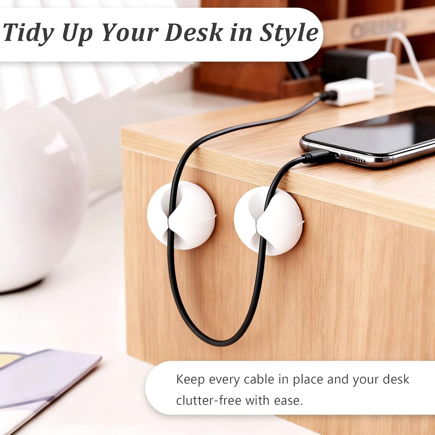 20-Pack Adhesive Cable Clips – Simple Wire Organizer Holders for Desk, Car, Home, and Office Cord Management