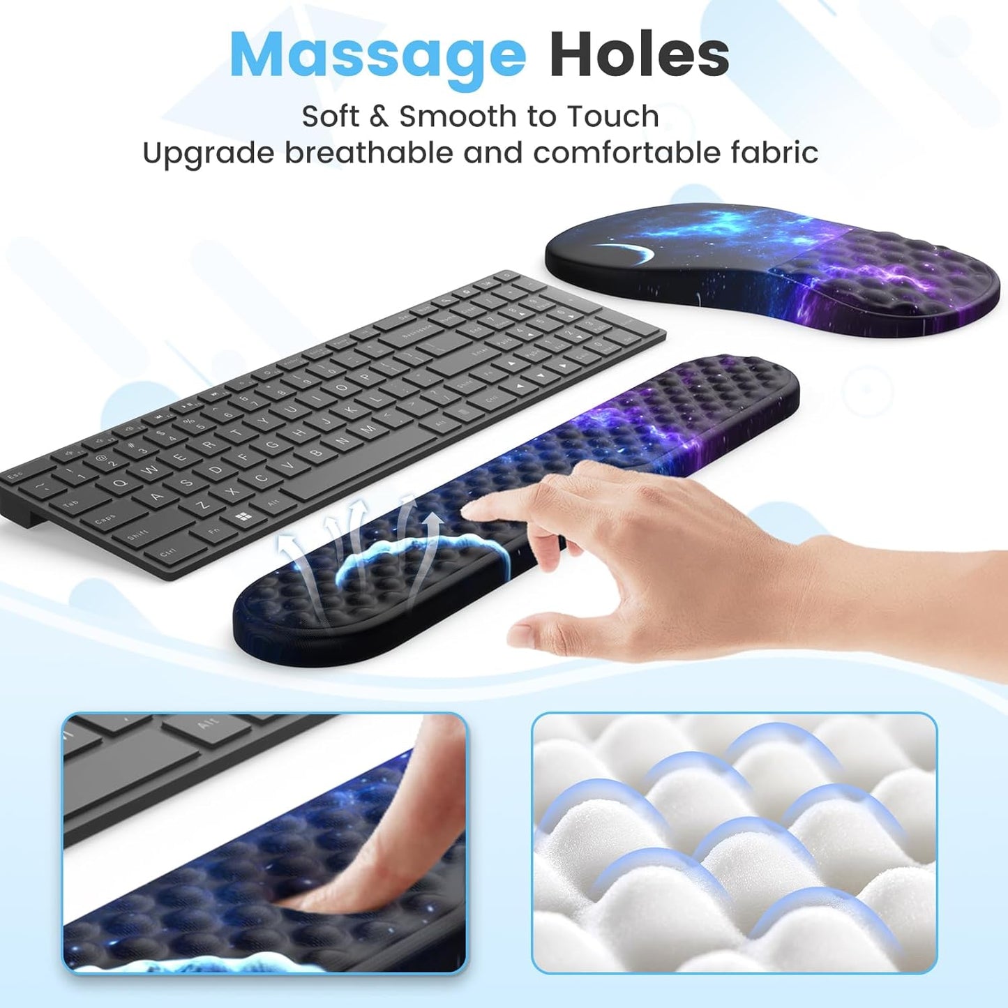 HAOCOO Keyboard Wrist Rest, Ergonomic Mouse Pad with Wrist Rest, 3 in 1 Keyboard and Mouse pad with Coaster Set, Memory Foam Wrist Support, Non-Slip PU Base for Home Office, Rose Gold Pink