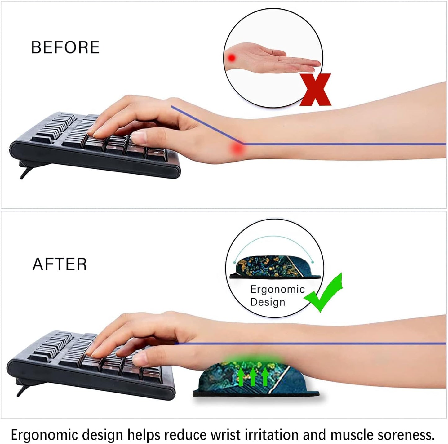 ArtSo Upgraded Wrist Rest Support for Mouse Pad & Keyboard, Ergonomic Gel Mousepad Non-Slip Rubber Base Home,Office Pain Relief, Easy Typing Cushion Neoprene, Soft Memory Foam, Purple Heart Butterfly