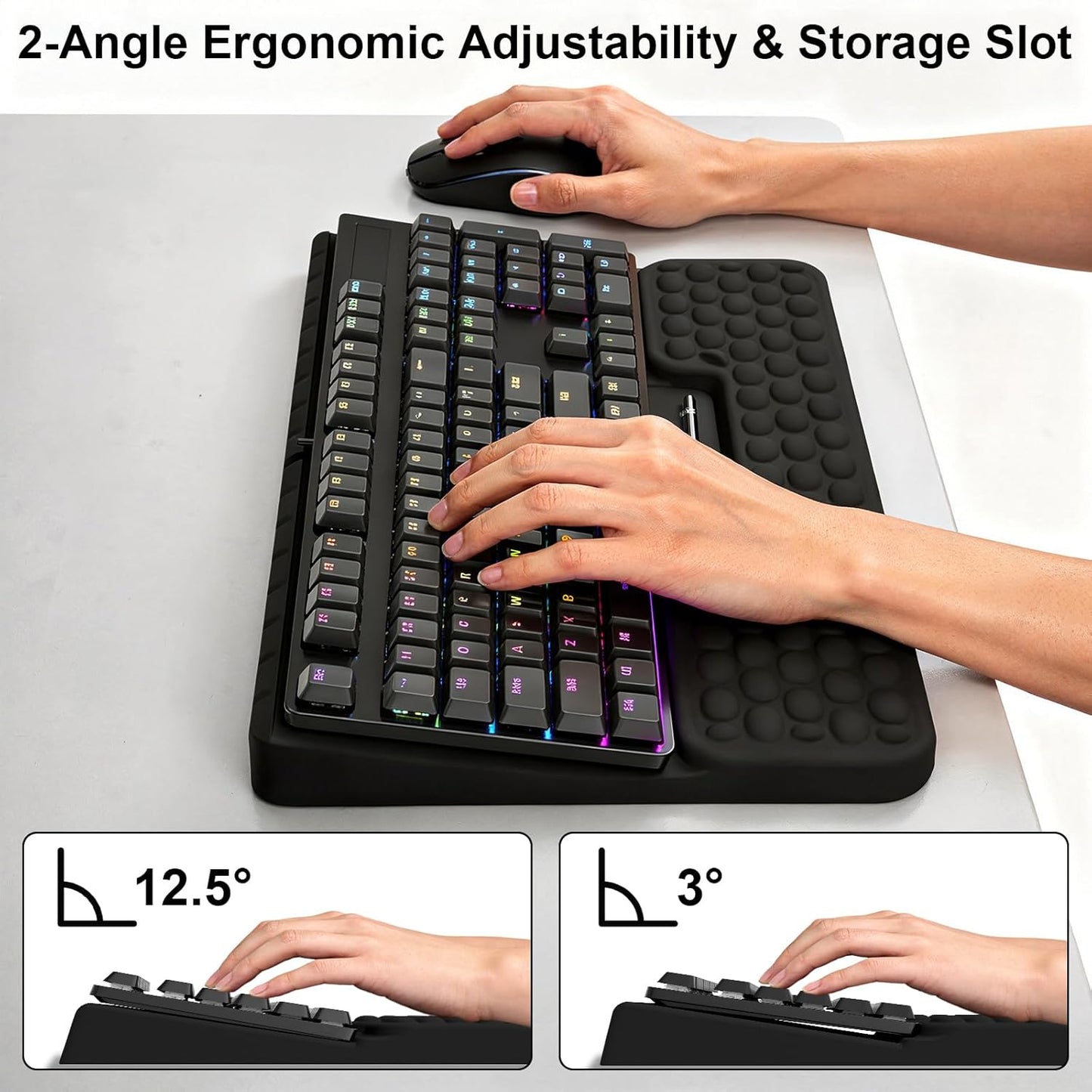 Keyboard Stand with Wrist Rest, Computer Keyboard Pad with Wrist Support, Ergonomic Keyboard Riser Holder Lift Tray, Soft Memory Foam Desk Wrist Pad for Office, Home, School - Black