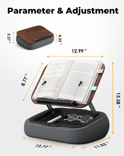 SupeDesk Lap Beanbag Book Stand with Storage, Adjustable Reading Pillow for Bed & Desk, Multi-Angle Book Stand Pillow Holder, Hands-Free Lap Reading Stand for Book,iPad, Tablet, Book Lover Essential