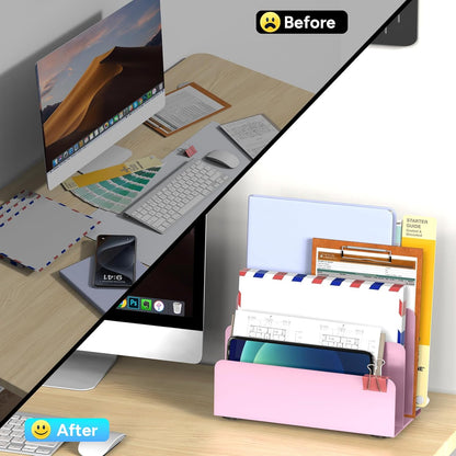 Mail Organizer Countertop, Small Desk File Organizer, Metal File Holder - Essential Workspace Organizers for Office Desk, Home Office (Black)