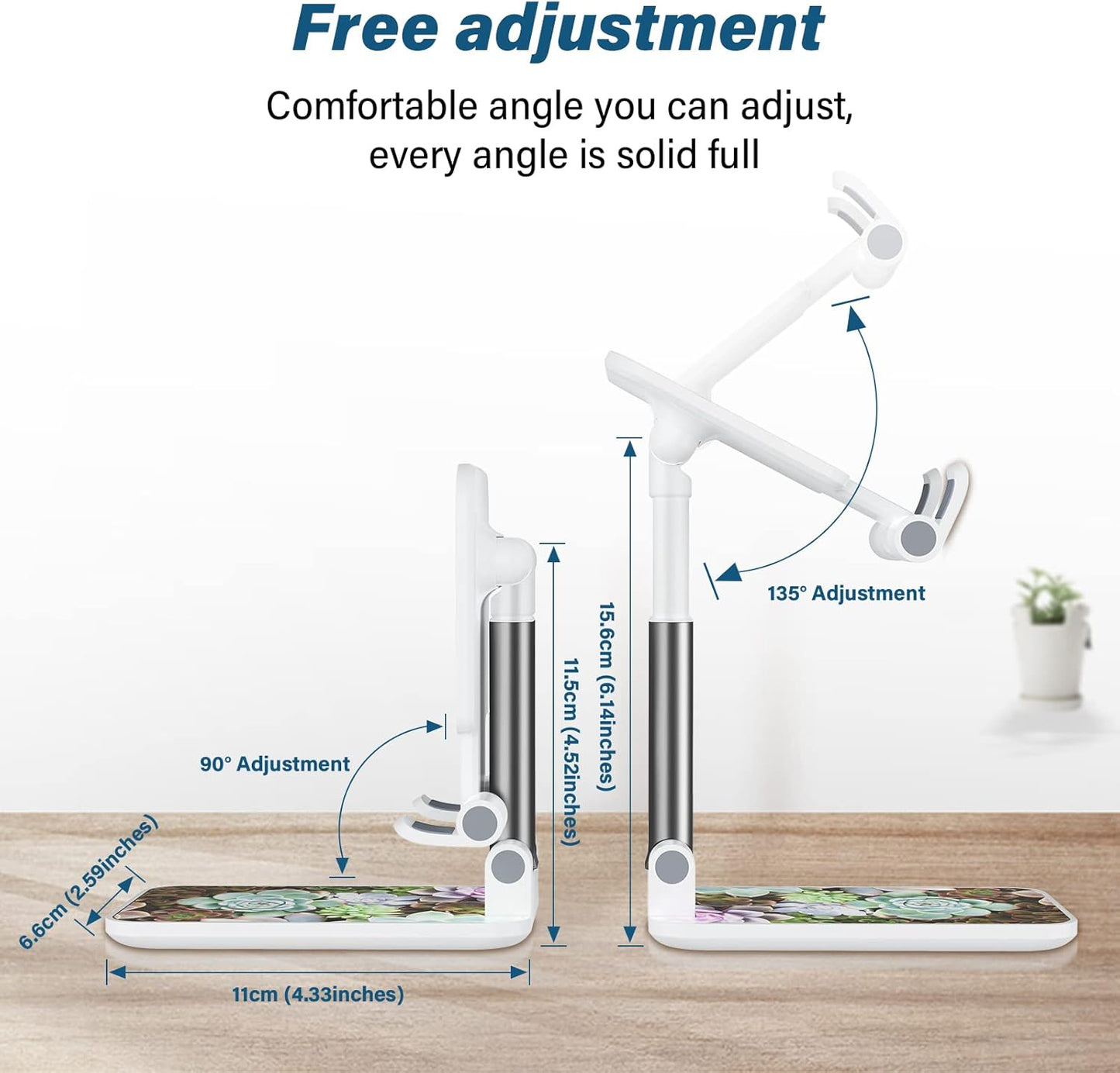 Desk Cell Phone Stand - Adjustable Angle-iPad Holder, Universal Compatible Phone Holder for Desk