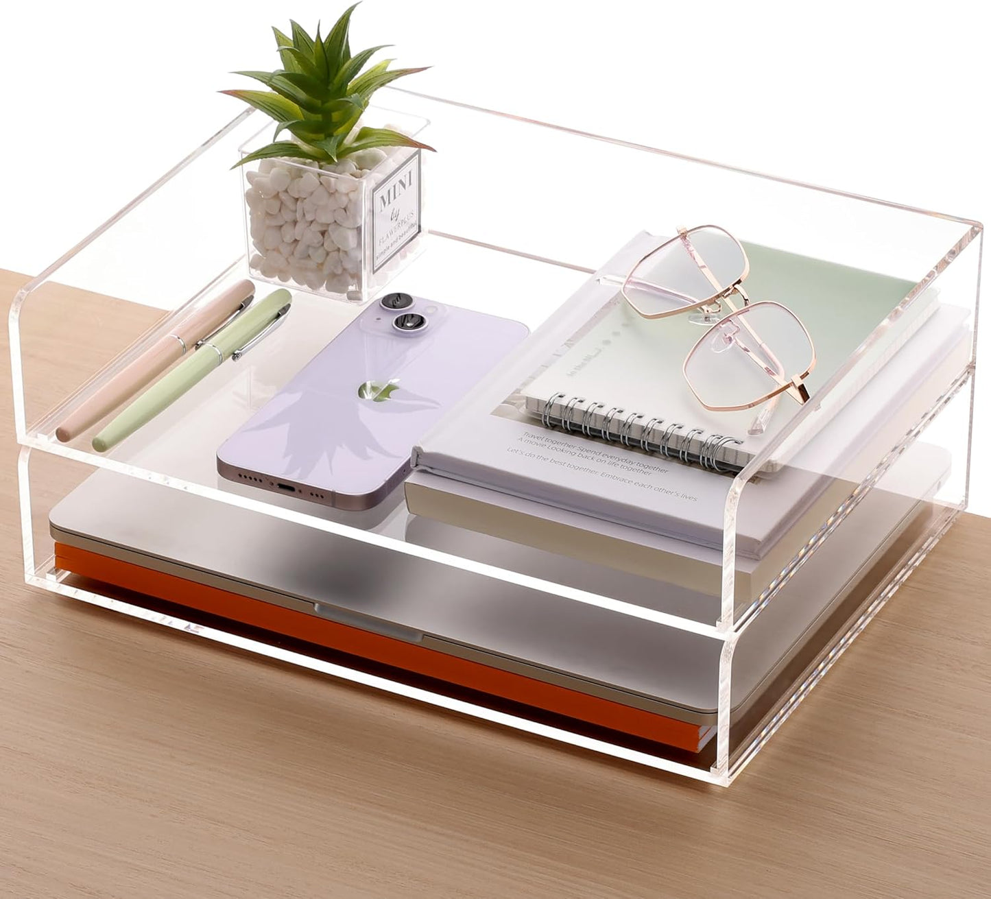 SANRUI Paper Organizer for Desk,Acrylic Stackable Letter Tray, Clear Desk Organizer, Paper Sorter for Office,Home or School,2-Pack