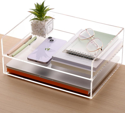 SANRUI Paper Organizer for Desk,Acrylic Stackable Letter Tray, Clear Desk Organizer, Paper Sorter for Office,Home or School,2-Pack