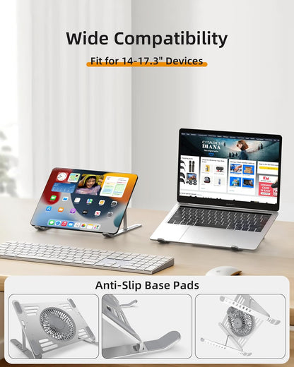 SHUWEI Portable Laptop Cooling Stand, Foldable & Adjustable Aluminum Stand with 3 Speed Powerful Quiet Fans, Ultra-Lightweight Ergonomic Cooling Pad for 17.3" Laptops (Black, for 17.3" Laptop)