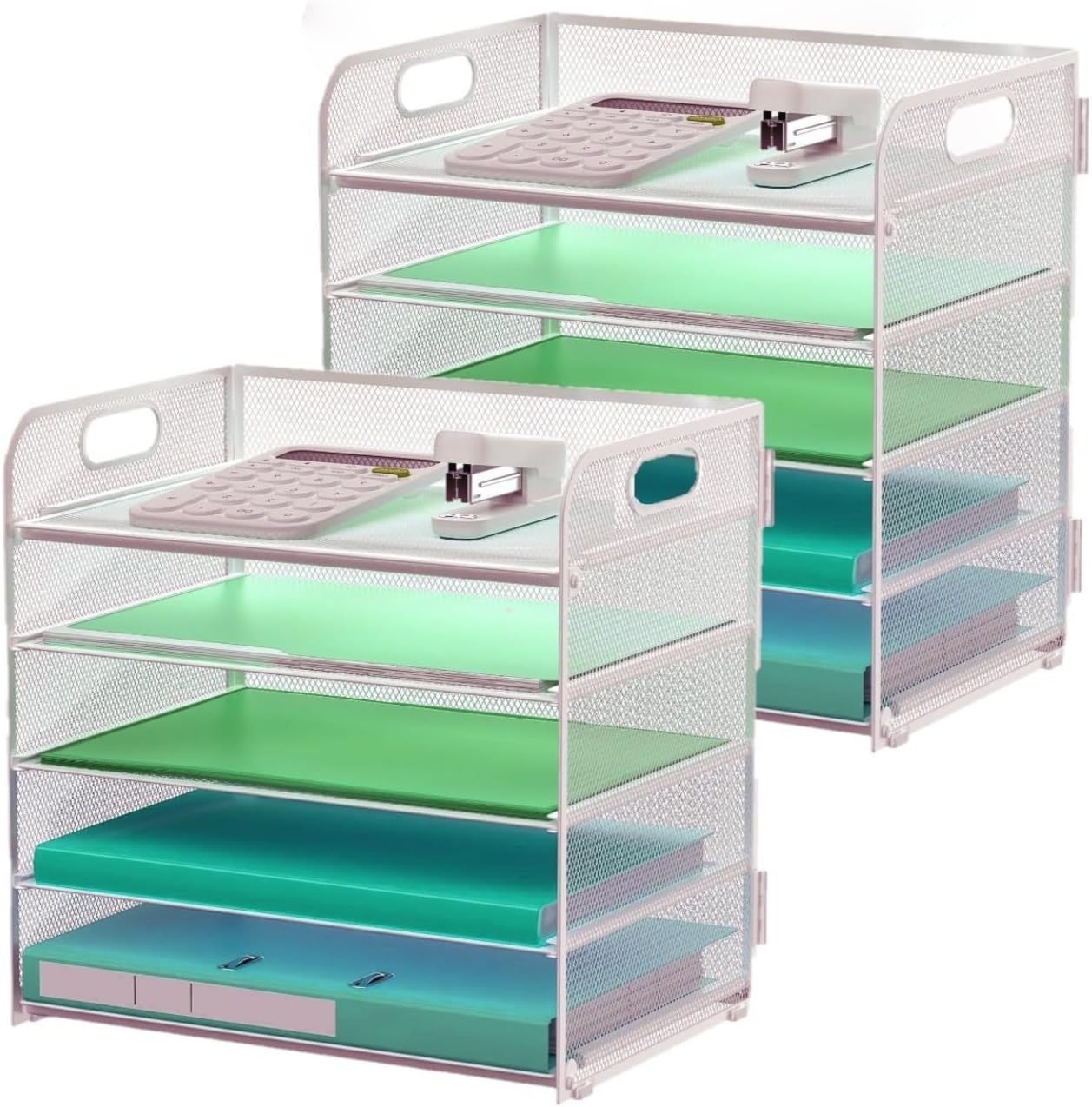 Letter Tray Paper Organizer 5-Tier Desk Organizer File Organizer Paper Holder with Handle, Metal Desktop Document Shelf Tray Office Classroom Organization - Black