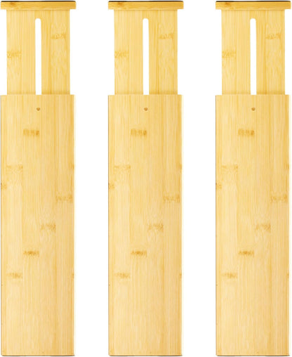 VaeFae Adjustable Bamboo Drawer Dividers, Expandable Drawer Organizer for Kitchen, Bedroom, Bathroom, Dresser and Office, 6-Pack