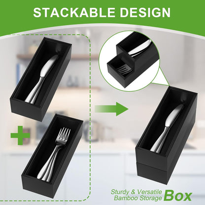 Lixple Bamboo Drawer Organizer, Cutlery Silverware Organizer for Kitchen Drawer, Stackable Utensil Organizer, 2 Pcs Flatware Organizer for Drawer, Wooden Storage Box Tray (Bamboo, 9 X 6 X 2 Inch)