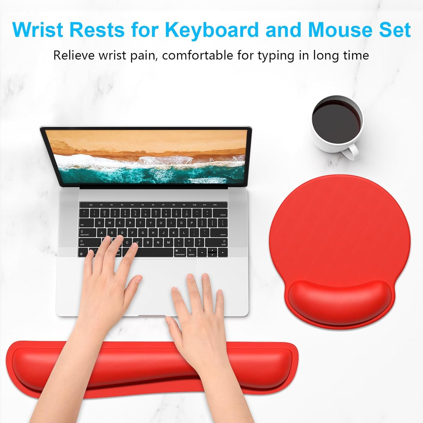 Dapesuom Keyboard Wrist Rest and Mouse Pad with Wrist Support, Cute Memory Foam Cushion for Keyboard and Mouse Set, Ergonomic Desktop Pad Rests with Non Slip Base for Easy Typing & Pain Relief, Pink