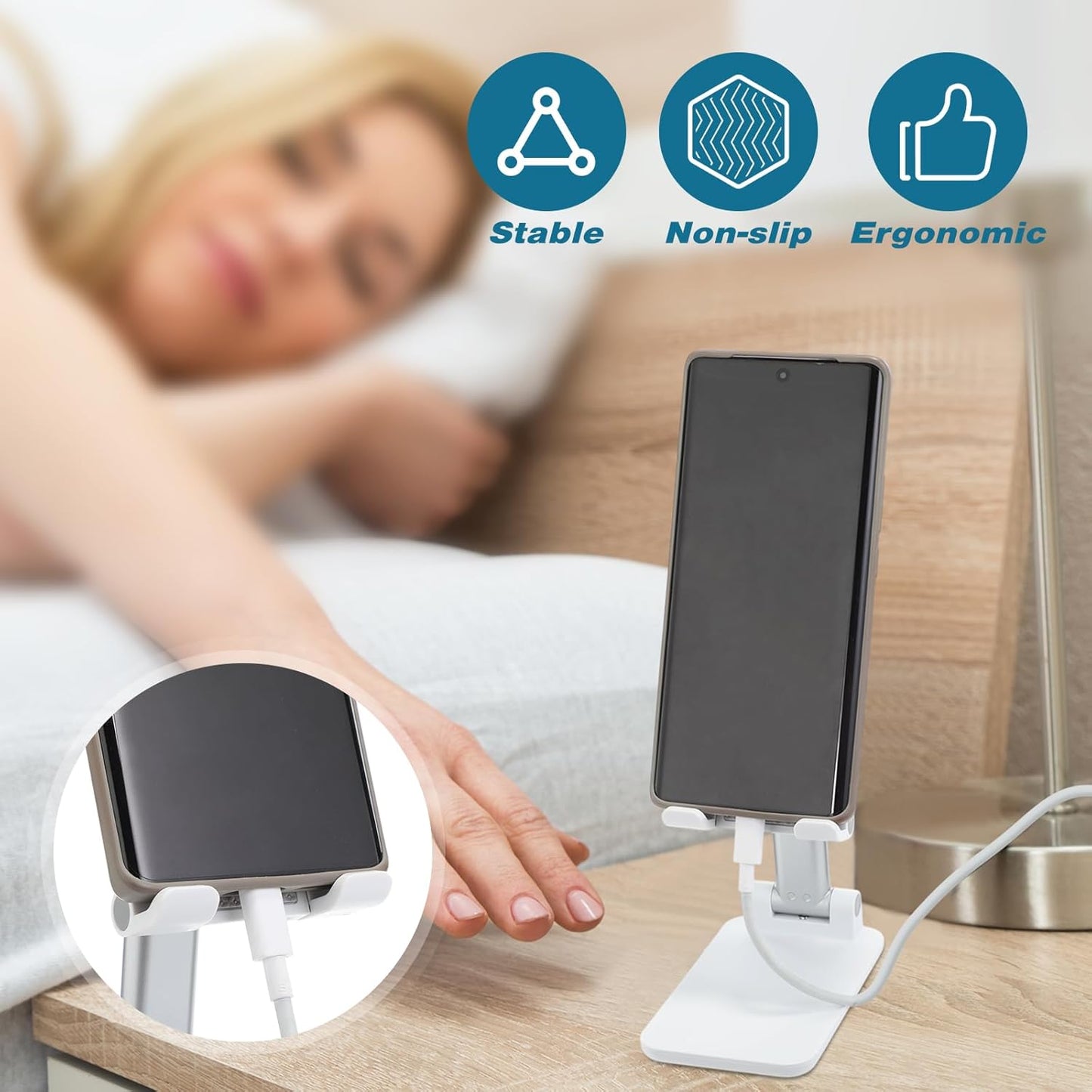 Wonderjune 12 Pcs Cell Phone Stand for Desk Phone Holder Stand Foldable Angle Height Adjustable Portable Holder Tablet for Office Travel Photography (White)