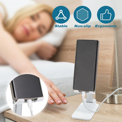 Wonderjune 12 Pcs Cell Phone Stand for Desk Phone Holder Stand Foldable Angle Height Adjustable Portable Holder Tablet for Office Travel Photography (White)
