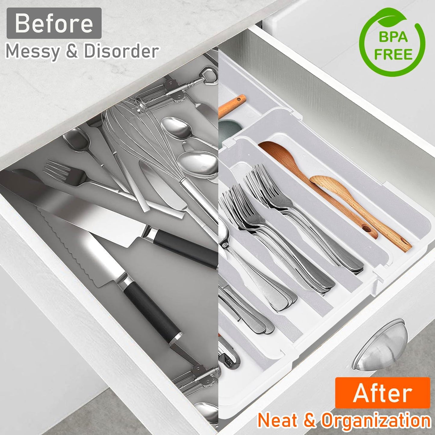 Spaclear Silverware Organizer - Expandable Kitchen Drawer Organizer, Utensil Drawer Organizer, Adjustable Plastic Flatware and Cutlery Holder, Kitchen Organizers Storage for Forks Knives, Black