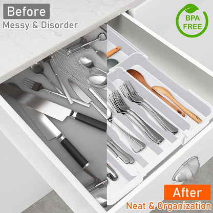 Spaclear Silverware Organizer - Expandable Kitchen Drawer Organizer, Utensil Drawer Organizer, Adjustable Plastic Flatware and Cutlery Holder, Kitchen Organizers Storage for Forks Knives, Black