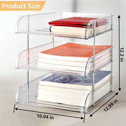 Desk Organizer and Storage,4-Tier Paper Letter Tray Organizers,Stackable Clear Desktop Organizer for Documents,Book Magazine Storage,Office Supplies, (Clear,4 Pack)