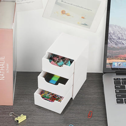 BTSKY 2 Pack Small Acrylic Storage Organizer with Drawers, 3-Layer White Desktop Organizer for Office Supplies Mini Storage Box with Drawers for Desk, Desktop Makeup Drawer Jewelry Storage Box