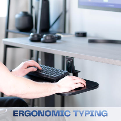 VIVO Under Desk Rotating 23 x 10 inch Computer Keyboard and Mouse Tray, Swiveling Platform, Ergonomic Typing, Black, MOUNT-KB01B