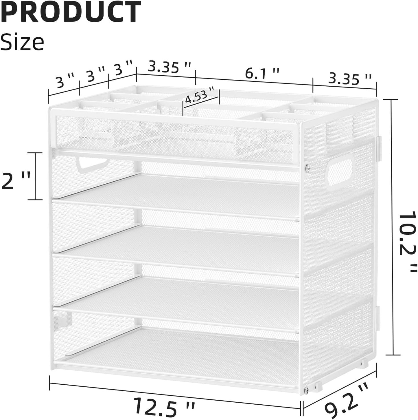 Marbrasse 5-Tier Letter Tray Paper Organizer with Handle, Multi-Functional Mesh File Organizer for Desk, Adjustable Compartments Mesh Desktop Storage for Office Supplies,Black