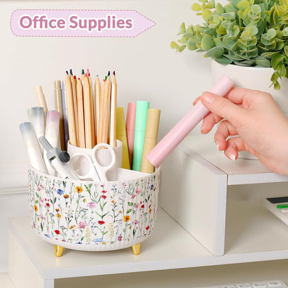 SKYDUE 360 Rotating Purple Pen & Art Supply Organizer - 5 Slot Desk Organizer for Office, School, Home