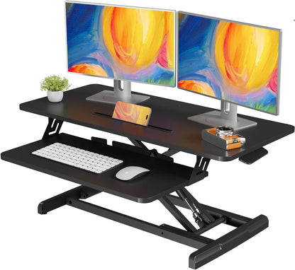 JOY worker Standing Desk Converter, 32" Wide Height Adjustable Sit Stand Up Desk Riser with Keyboard Tray, Desktop Workstation Riser for Home Office Computer Laptop, Particle Board, White