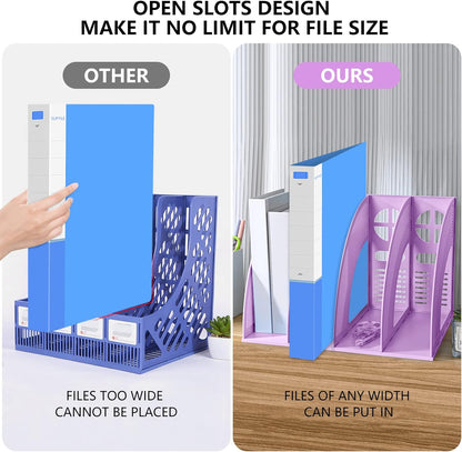 SAYEEC Magazine Holder Sturdy Binder Holder Desk File Sorter Plastic File Folder Organizer Stand Book Shelf Dividers Vertical Storage Rack Desktop Bookshelf Display Box for Office School Home (Black)