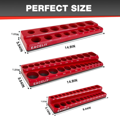 EACELIY 6-Piece Magnetic Socket Organizer Set, 1/2", 1/4" and 3/8" SAE & Metric Deep & Shallow Socket Holder Kit, holds 141 stanard Sockets, attaches to steel box/tool cart (sockets not included)