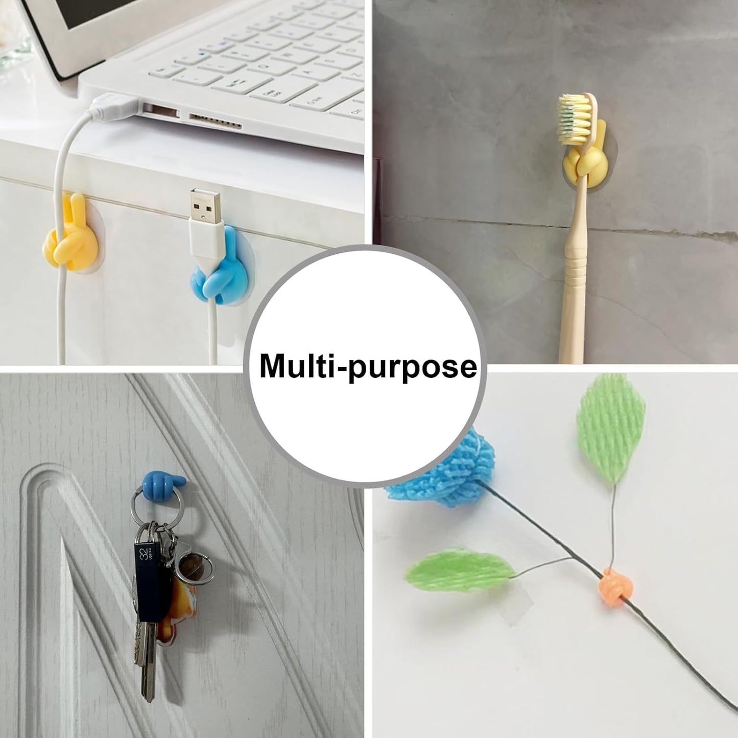 12Pcs Silicone Cord Holders, Thumbs Up Wall Hook for Keys Cord Organizer, Self Adhesive Cable Clips Hooks, Cool Office Gadgets for Desk Stuff